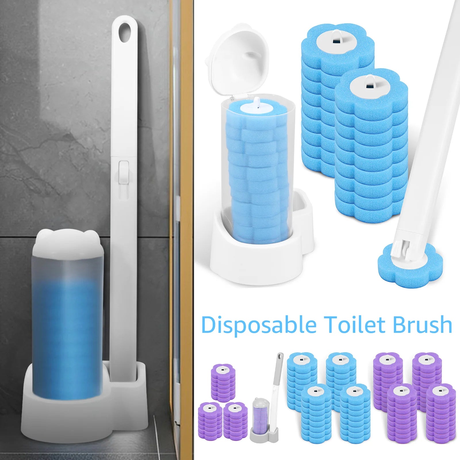 18/36Pcs Disposable Toilet Brush Kit Wall-Mounted Bathroom Long Handle Cleaning Tool with Toilet Brush Refills Wc Accessories - BuyCheap123